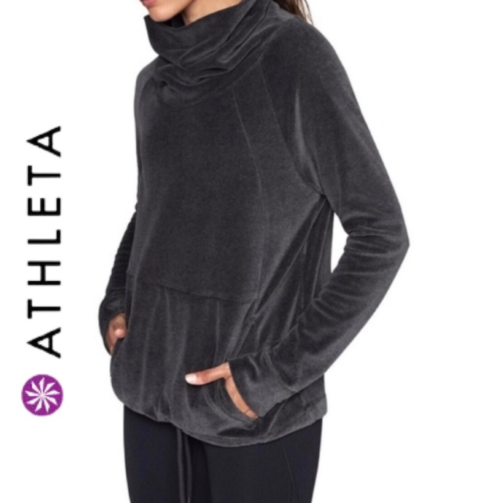 Athleta M Velour Cowlneck Pullover Sweatshirt Charcoal Gray 161826